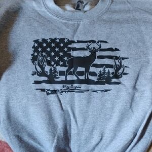 Gray Sweatshirt with Deer and Flag Design